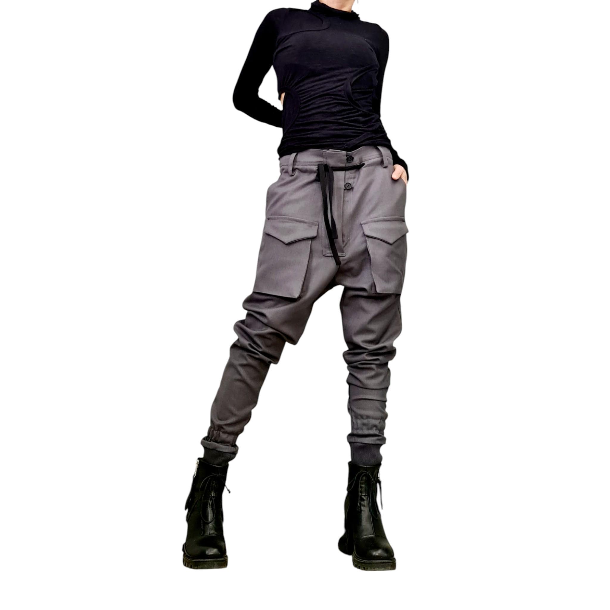 Gray Cargo Pants, Drop Crotch Trousers, Tapered Leg - Etsy