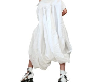 White Oversized Linen Shirt, Women Boho Tunic, Off-the-shoulder Maxi Kaftan