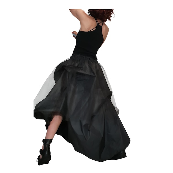 Asymmetric Tulle Ball Skirt, Gothic Wedding Dress, Black Taffeta Circle Skirt