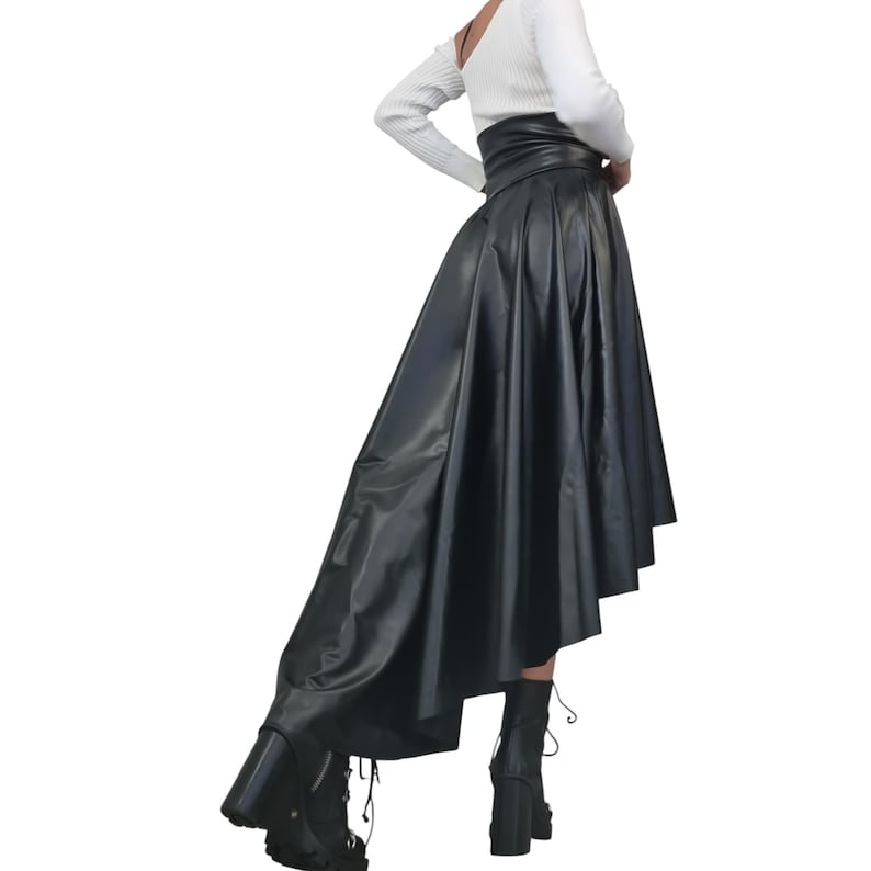 Eco Leather High Waist Asymmetric Skirt, Extravagant Black Gothic Skirt image 8
