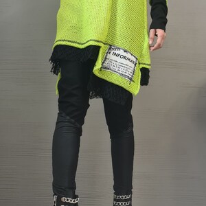 Lime Asymmetric Knitted Tunic, Bare Shoulder Blouse, Plus Size Sweater image 4