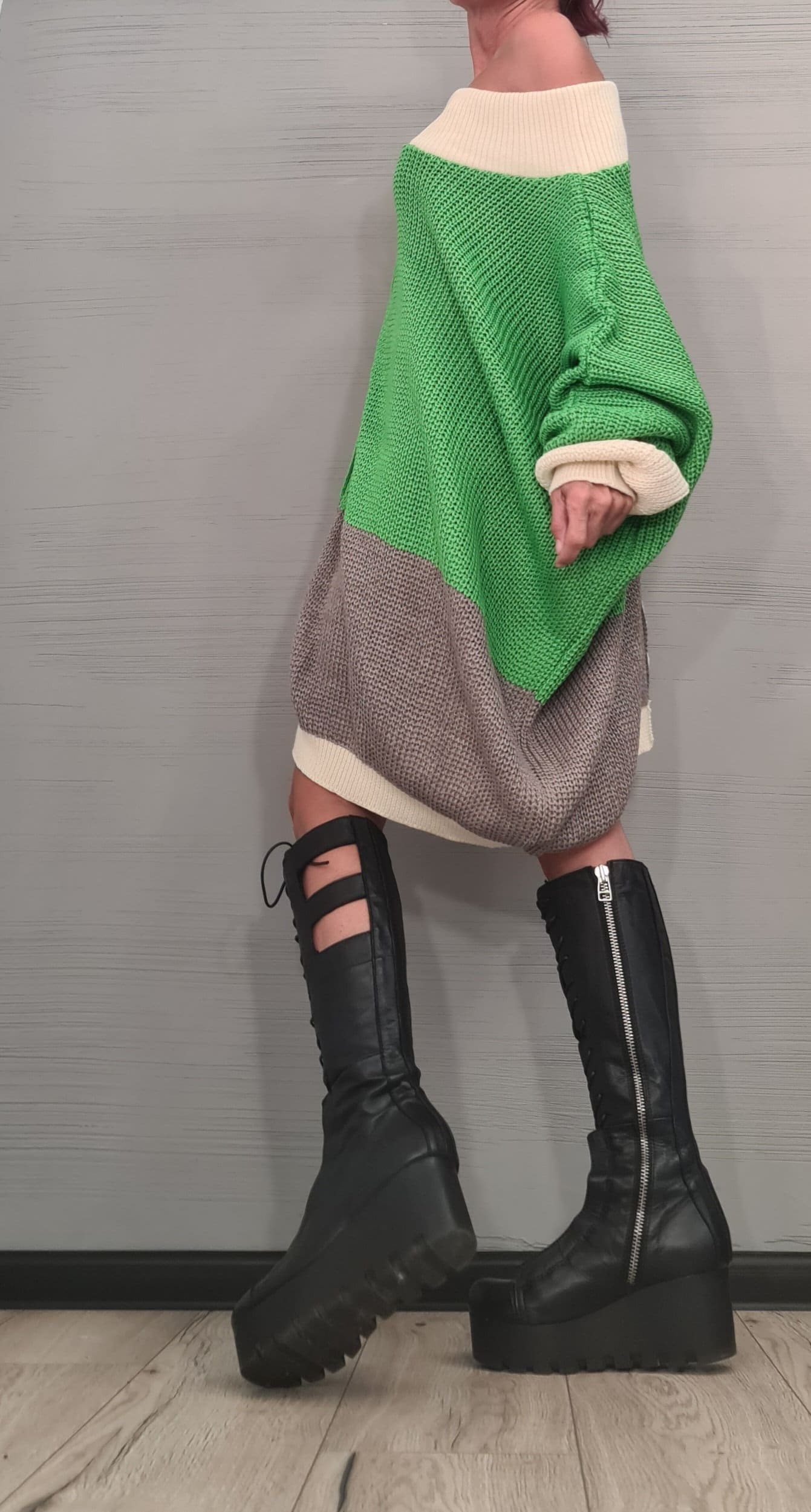 Asymmetrical Knitted Tunic Dress, Oversize Off Shoulder Sweater, Loose Knit Sweater