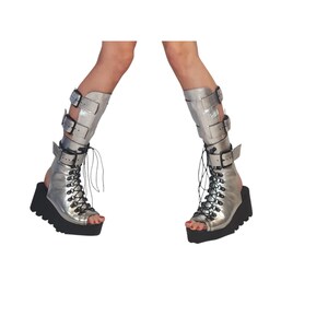 Silver Greek Sandals, Platform Gladiator Shoes, Open Toe Leather Footwear image 8