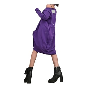 Dark Purple French Terry One Shoulder Dress for Women, Plus Size Tunic image 5
