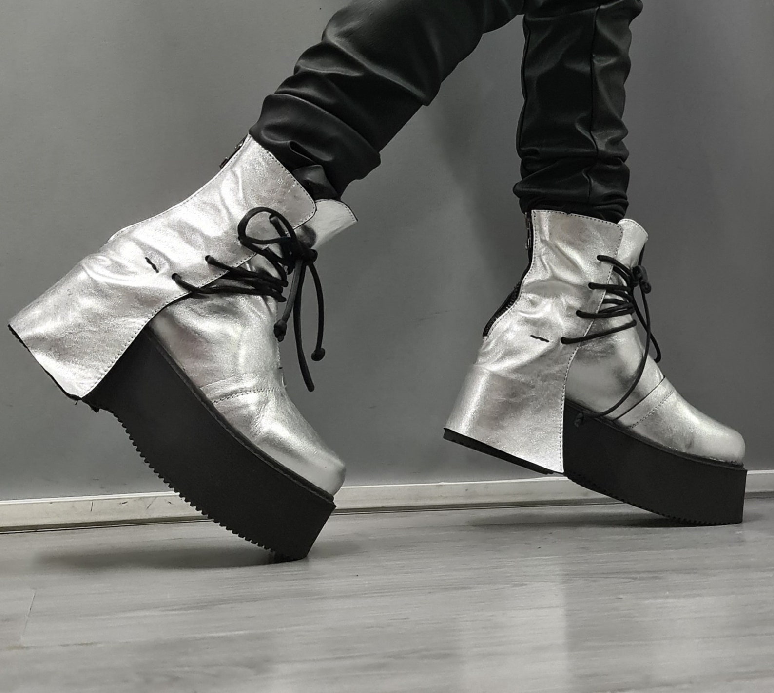 silver platform boots