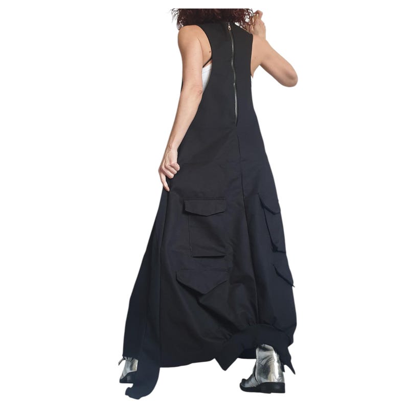 Black Gothic Dress, Asymmetric Cargo Design, Plus Size Kaftan image 3