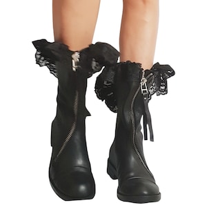 Black Leather Closed Toe Platform Boots for Women | Handmade Summer Gladiator Shoes