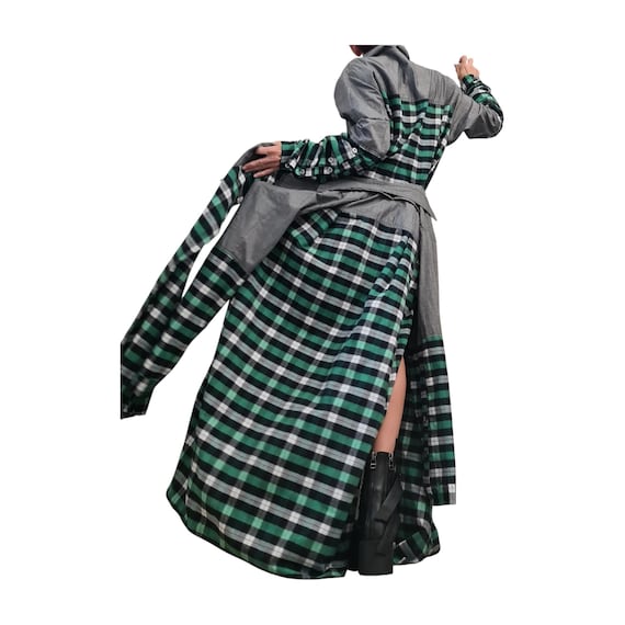 navy blue dress for baby girl PLAID FLANNEL ASYMMETRIC SHIRT DRESS main image 1