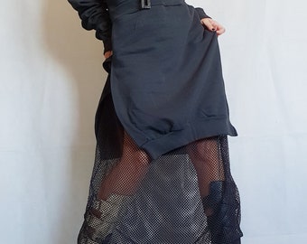 Extravagant Long Dress, Gothic Dress, Black Long Cotton Dress, Asymmetric Dress, Boho Clothing, Sleeve Dress, Steampunk Dress