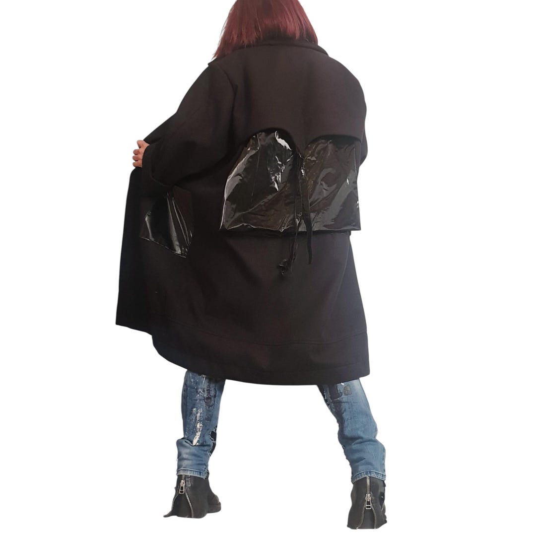 Black Robe Coat, Gothic Grunge Oversized Wool Blend Outerwear, Back ...