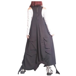 Black Gothic Dress, Asymmetric Cargo Design, Plus Size Kaftan image 10