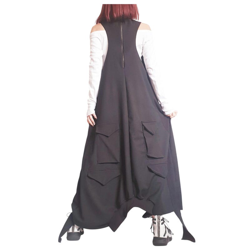 Black Gothic Dress, Asymmetric Cargo Design, Plus Size Kaftan image 10