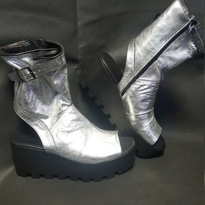 Silver Platform Leather Sandals, Extravagant Sandals, Open Toe Sandals, Gladiator Sandals, Wedding Sandals, Ball Sandals