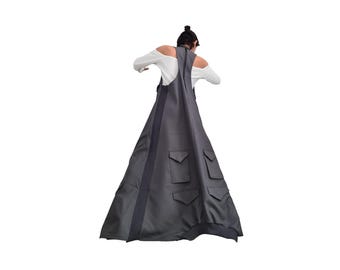 Asymmetric Long Loose Dress with Pockets – Avant-Garde Cotton Maxi Dress – Oversized Gothic Sleeveless Dress – Custom Plus Size