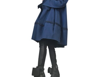 Handmade Asymmetric Denim Trench Coat,  Plus Size Clothing, Oversize Jacket