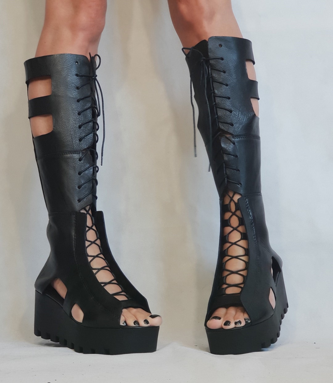 Leather Gladiator Sandals High Platform Sandals Steampunk - Etsy
