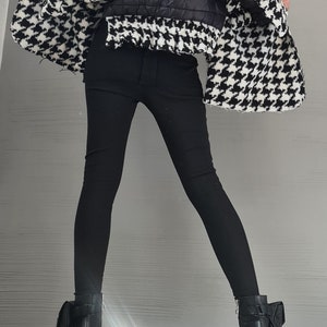 Black and White Houndstooth Wool Coat, Oversized Winter Jacket, Quilted Puffer Lining image 9