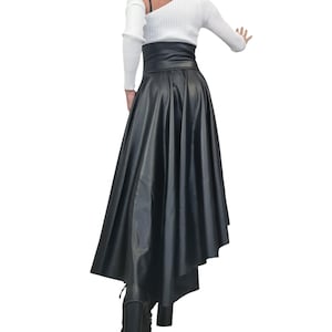 Eco Leather High Waist Asymmetric Skirt, Extravagant Black Gothic Skirt image 7