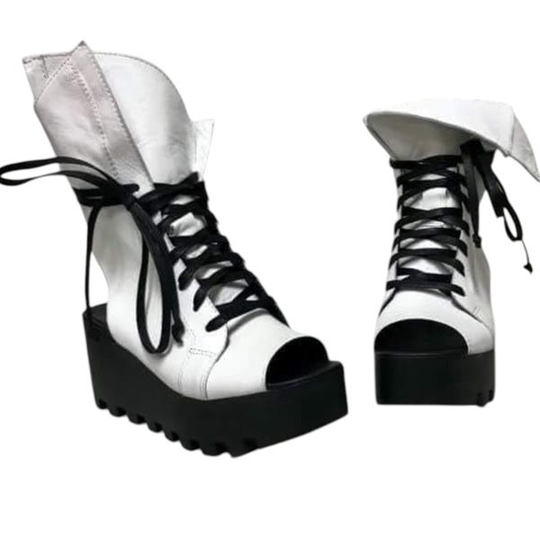 Sandalias blancas de plataforma de cuero, zapatos de verano con punta abierta, calzado de boda para mujer.