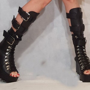 Extravagant Platform Sandals, Leather Gladiator Sandals, High Sandals, Steampunk Sandals, Gothic Sandals, Leather Wedges, Strappy Sandals