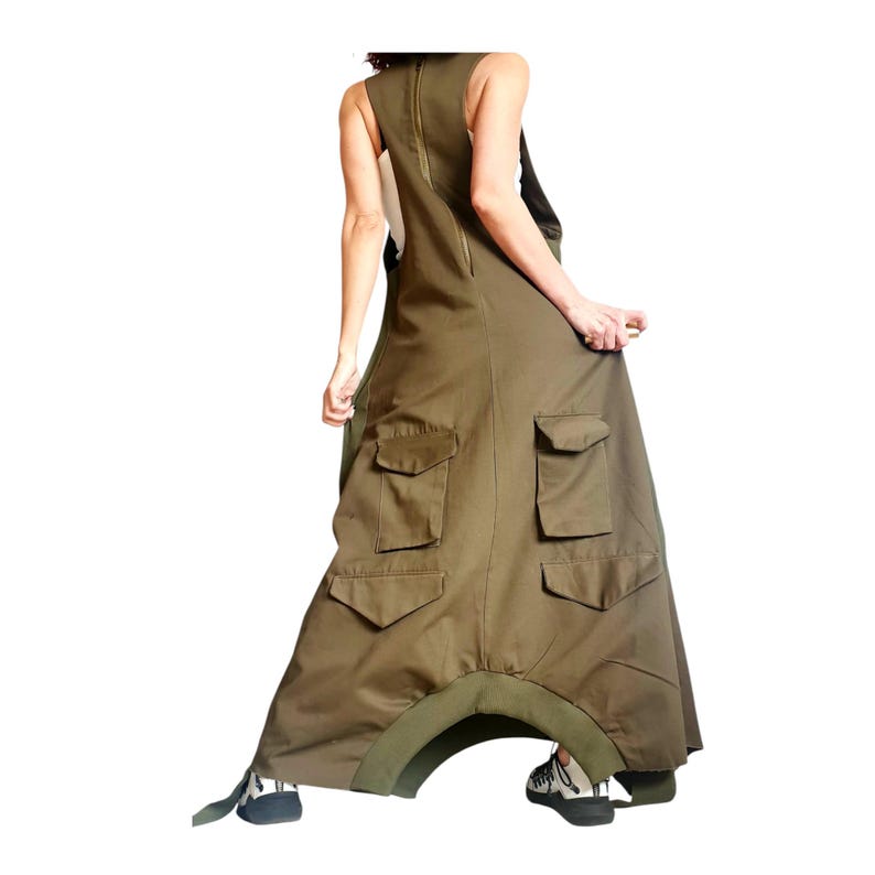 Black Gothic Dress, Asymmetric Cargo Design, Plus Size Kaftan image 9