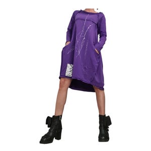 Dark Purple French Terry One Shoulder Dress for Women, Plus Size Tunic image 3