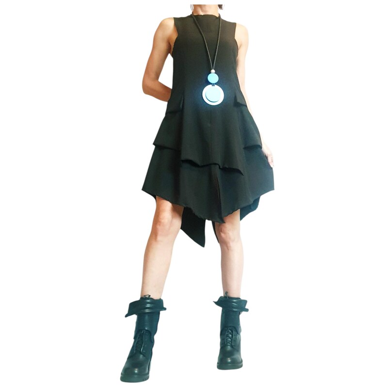Vestido blanco asimétrico extravagante, ropa de tallas grandes, vestido sin mangas imagen 8