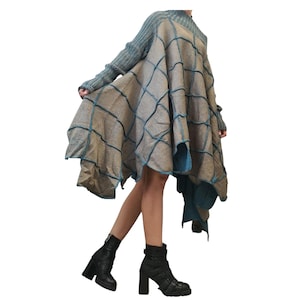 Oversized Patchwork Knit Sweater, Open Shoulder Maxi Tunic, Plus Size Top