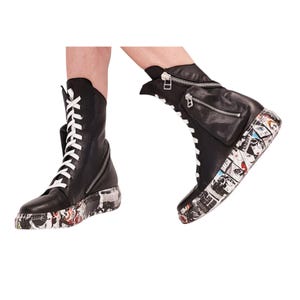 Handmade Black Leather Boots, Conceptual Design, High Top Statement Footwear image 6