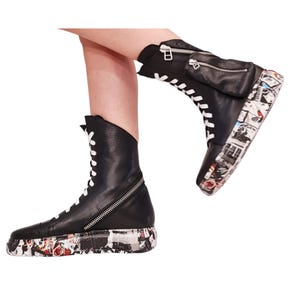 Handmade Black Leather Boots, Conceptual Design, High Top Statement Footwear image 3