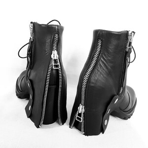 Black Leather Open Toe Ankle Boots, Gothic Steampunk Heeled Sandals image 4