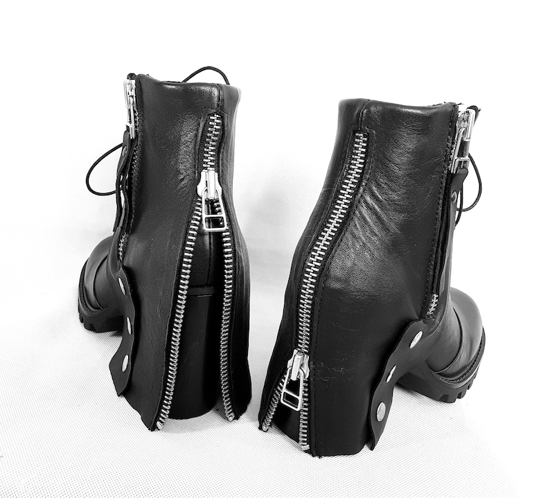 Black Leather Open Toe Ankle Boots, Gothic Steampunk Heeled Sandals image 4