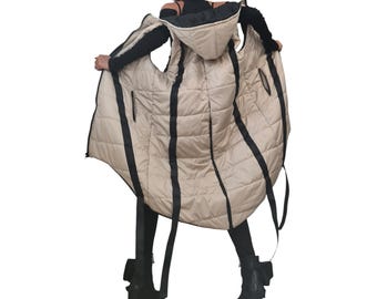 Beige Puffer Jacket for Women Asymmetrical Oversized Winter Hooded Quilted Coat Plus Size Clothing