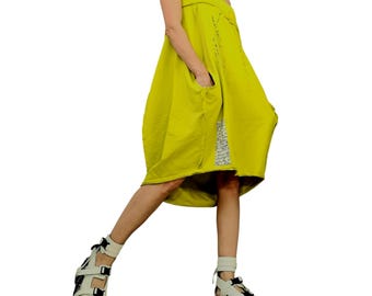 Pistachios Asymmetric Cotton Dress – Loose Fit Handmade Summer Tunic with Pockets