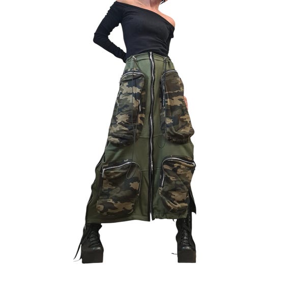 Cargo Military Maxi Skirt Camo Pockets | Avant Garde Women's