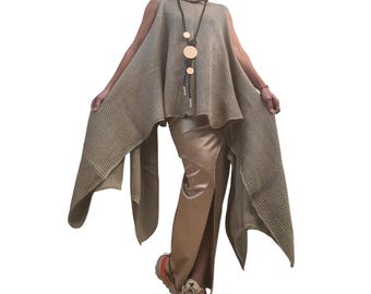 Asymmetrisches Stricktop mit Rollkragen, Oversize-Bluse ohne Ärmel, Pullover in Übergröße