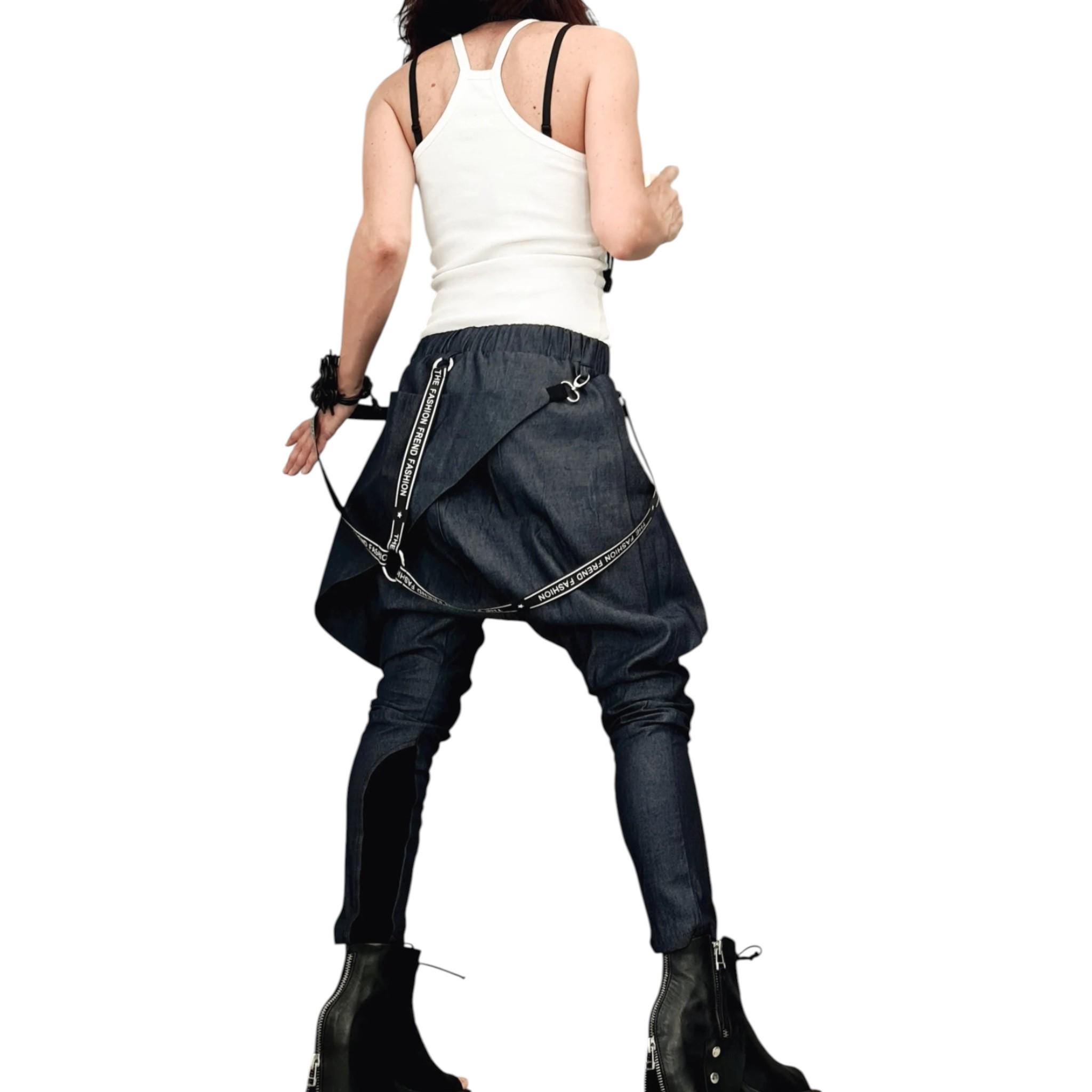 Avant Garde Denim Harem Pants, Asymmetric Drop Crotch Women's