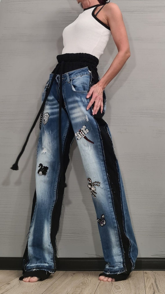 デニム・ジーパン Luxury Street Wear INF Wide Crush Denim pants unisexual Sandro Curb Chain Jeans | Saks Fifth Avenue
