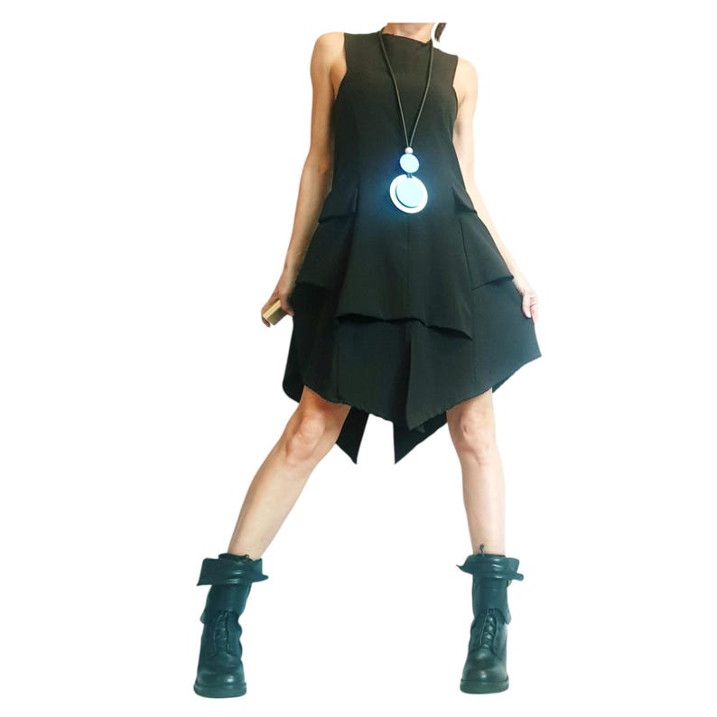 Vestido blanco asimétrico extravagante, ropa de tallas grandes, vestido sin mangas imagen 14