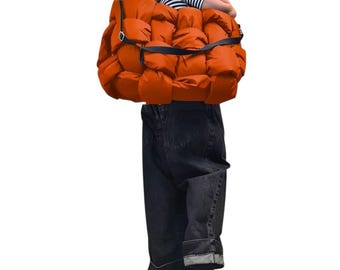 Orange Avant Garde Puffer Bag, Oversized Quilted Tote, Extravagant Puffy Hobo Shopper