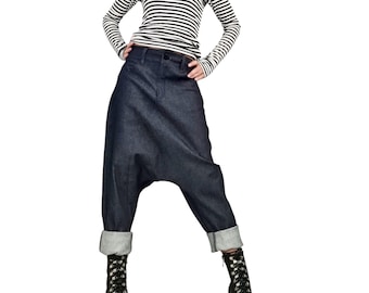 Denim Harem Pants, Unisex Baggy Boho Style, Extravagant Fit