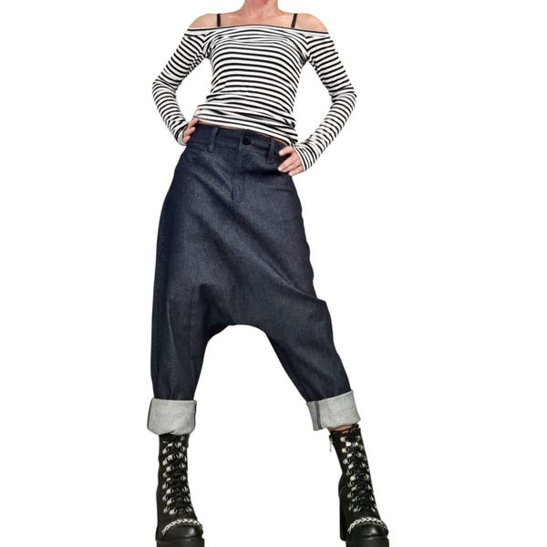 Denim Harem Pants, Unisex Baggy Boho Style, Extravagant Fit