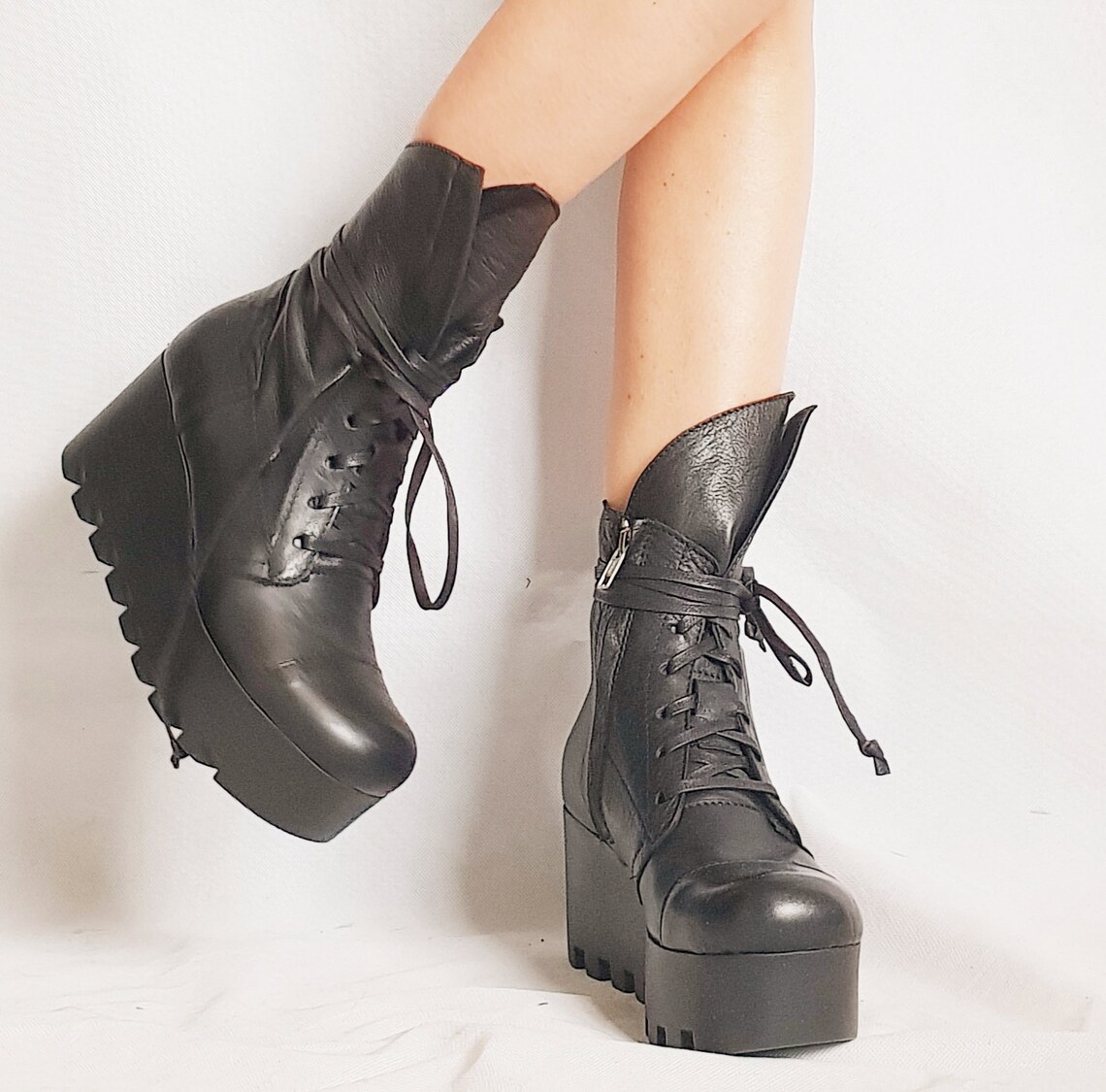 platform high heel combat boots
