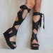 Black Sandals, Knee High Sandals, Leather Sandals, Gladiator Sandals, Platform Shoes, Steampunk Shoes, Strappy Sandals, Gothic Sandals 