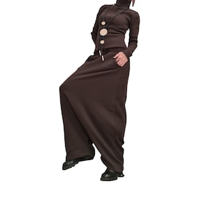 Avant Garde Cotton Turtleneck Set | Wide Deep Pants Minimalist Outfit image 5