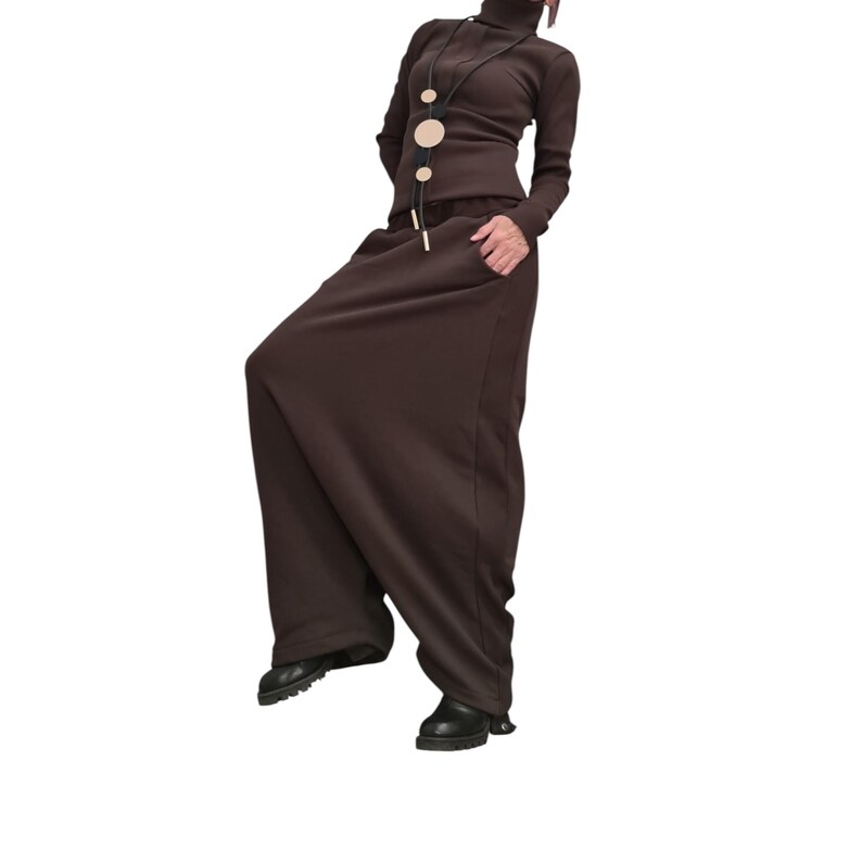 Avant Garde Cotton Turtleneck Set | Wide Deep Pants Minimalist Outfit image 5