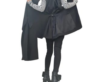 Gothic Asymmetric Vest, Black Sleeveless Jacket, Extravagant Designer Vest