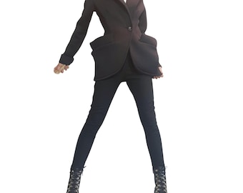 Casaco de inverno preto em neoprene | Jaqueta assimétrica plus size estilo blazer para mulheres | DDP EUA