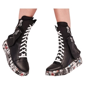 Handmade Black Leather Boots, Conceptual Design, High Top Statement Footwear image 8
