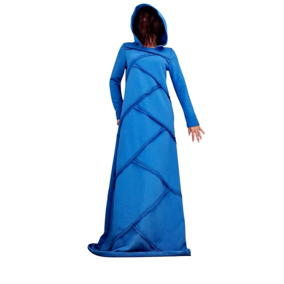 Blue Avant Garde Maxi Dress With Hood, Long Cotton Statement Dress,  Artistic Minimalist Gown, Asymmetrical Edge Fashion - Etsy Ireland